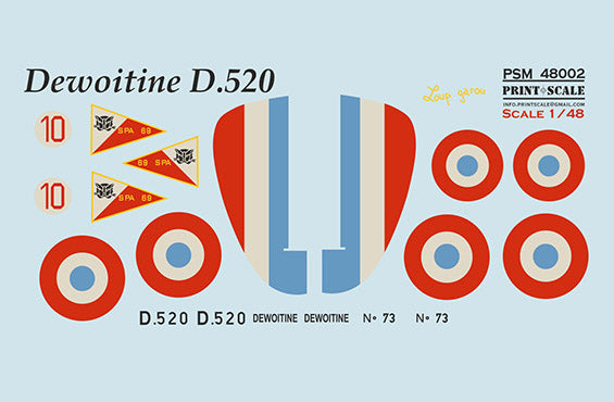 Print Scale PSM48002 1:48 Dewoitine D.520 mask +decal+3D decal