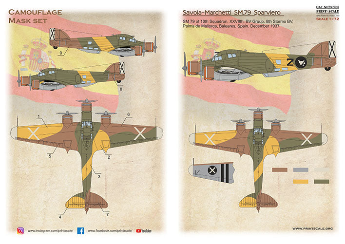 Print Scale PSM72010 1:72 Savoia-Marchetti SM.79 Paint Mask & Decals