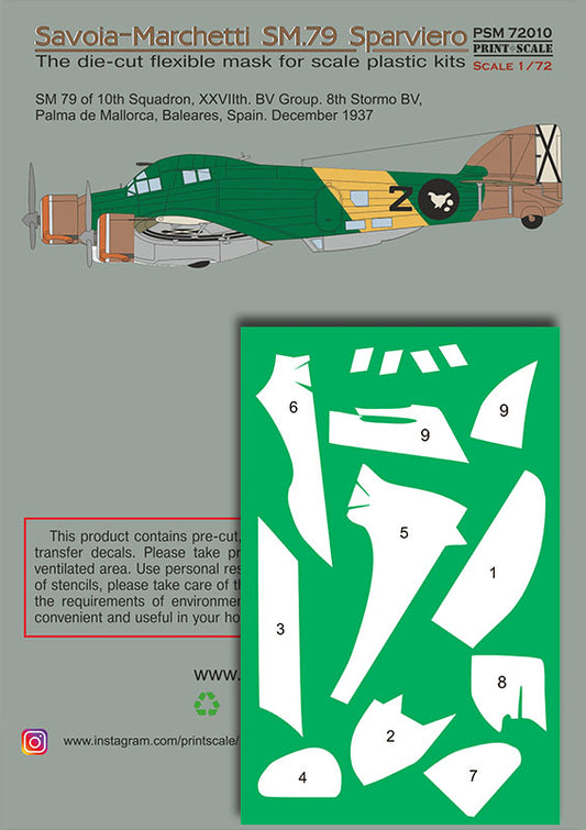 Print Scale PSM72010 1:72 Savoia-Marchetti SM.79 Paint Mask & Decals