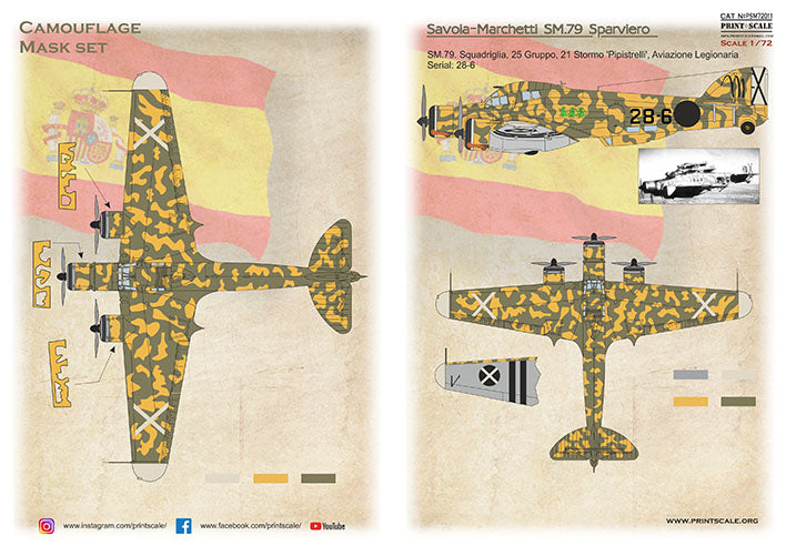 Print Scale PSM72011 1:72 Savoia-Marchetti SM.79 Paint Mask & Decals