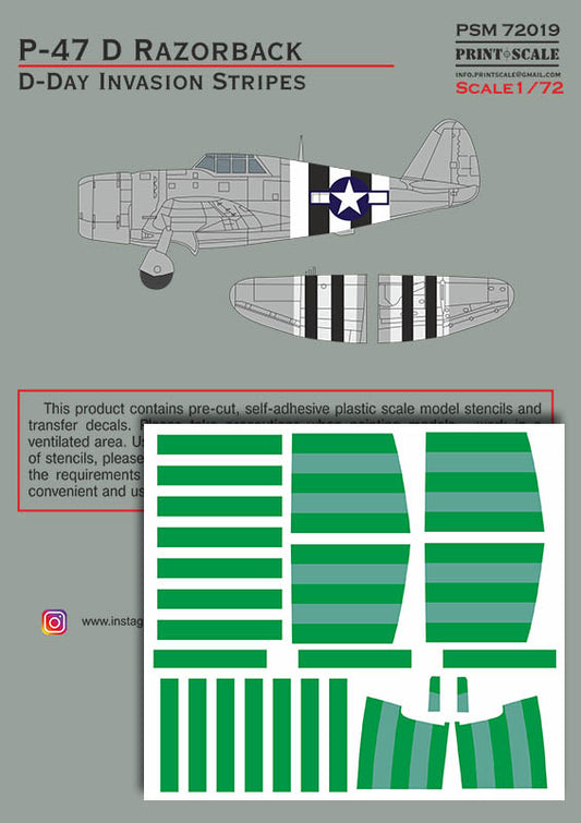 Print Scale PSM72019 1:72 P-47D Thunderbolt Razorback. D-Day Invasion Stripes