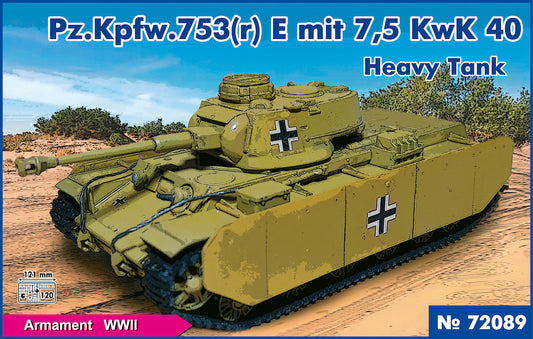 PST 72089 1:72 Pz.Kpfw.753(r ) E Heavy Tank with 7.5 KwK L/40 Gun (German)