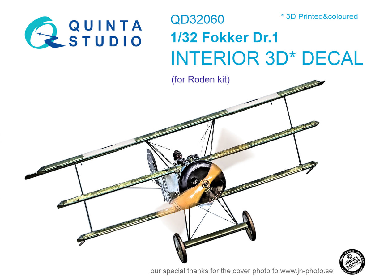 Quinta Studio QD32060 1:32 Fokker Dr.I Triplane (3D-Printed) & coloured Interior on decal paper