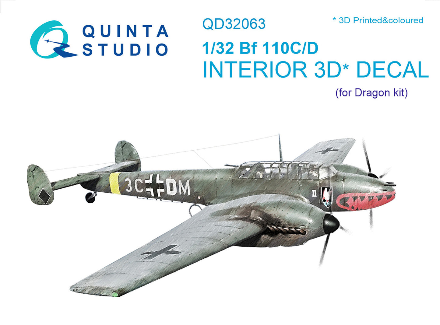 Quinta Studio QD32063 1:32 Messerschmitt Bf-110C/D (3D-Printed) & coloured Interior on decal paper