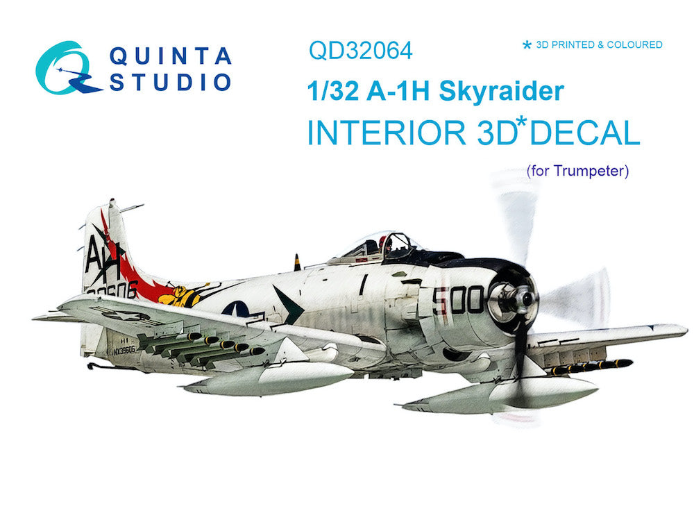 Quinta Studio QD32064 1:32 Douglas A-1H Skyraider (3D-Printed) & coloured Interior on decal paper