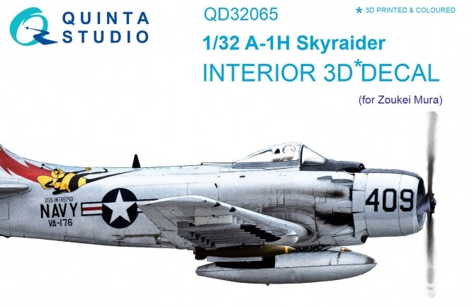 Quinta Studio QD32065 1:32 Douglas A-1H Skyraider (3D-Printed) & coloured Interior on decal paper