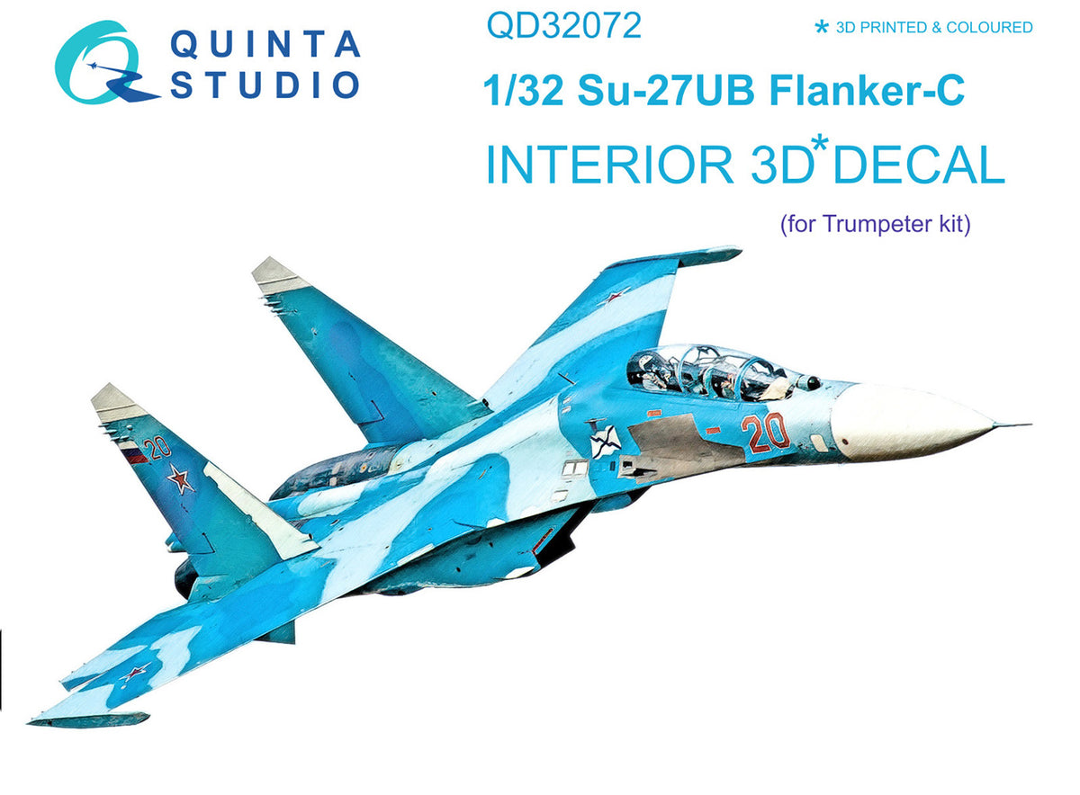Quinta Studio QD32072 1:32 Sukhoi Su-27UB (3D-Printed) & coloured Interior on decal paper