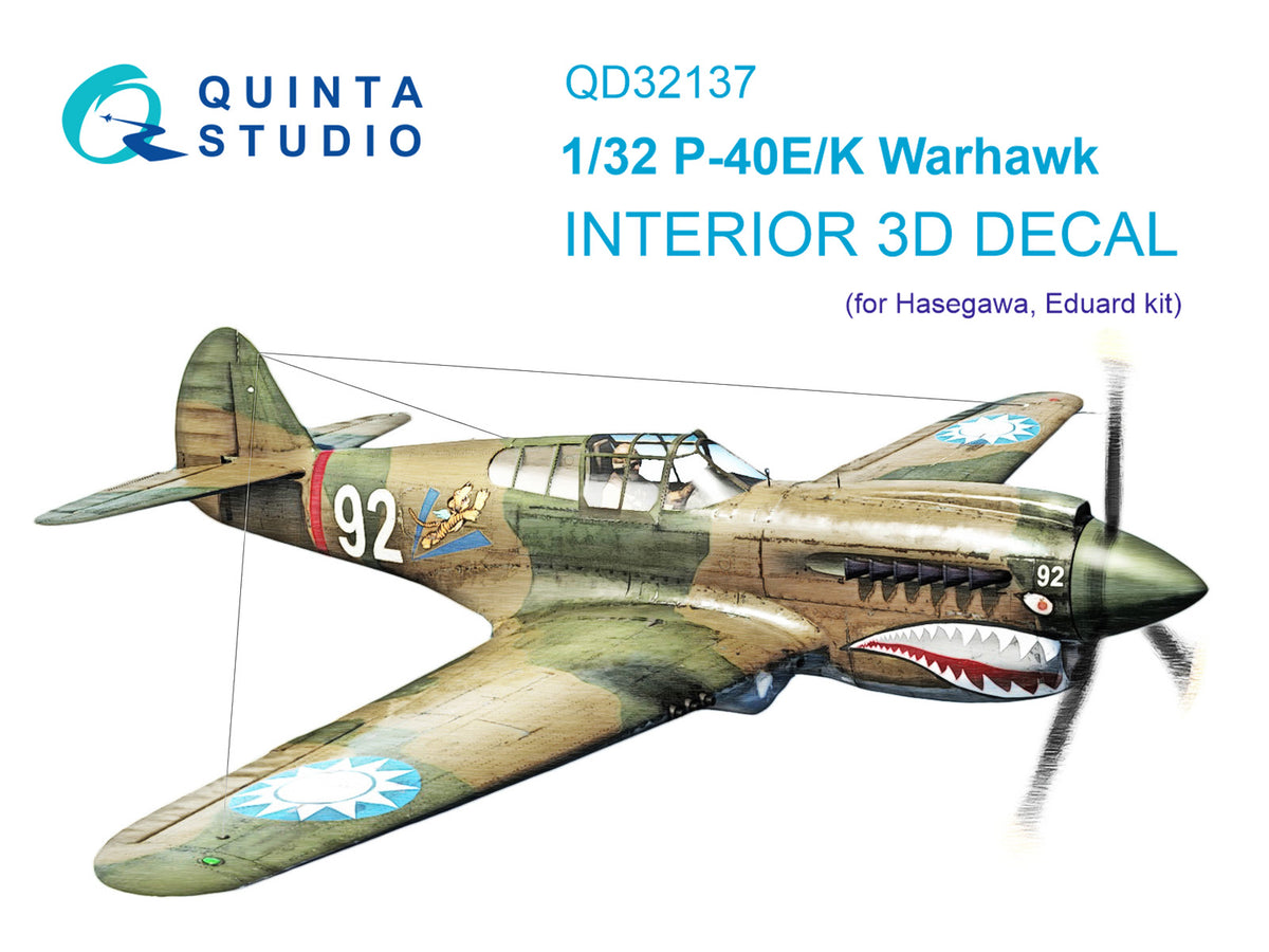 Quinta Studio QD32137 1:32 Curtiss P-40E/K Warhawk (3D-Printed) & coloured Interior