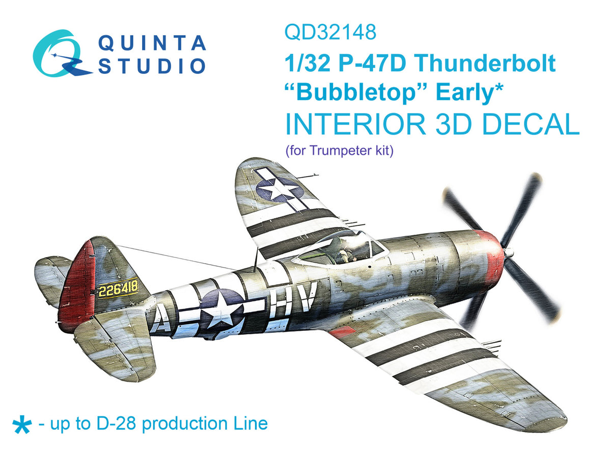 Quinta Studio QD32148 1:32 Republic P-47D Thunderbolt Bubbletop Early (3D-Printed) & coloured Interior