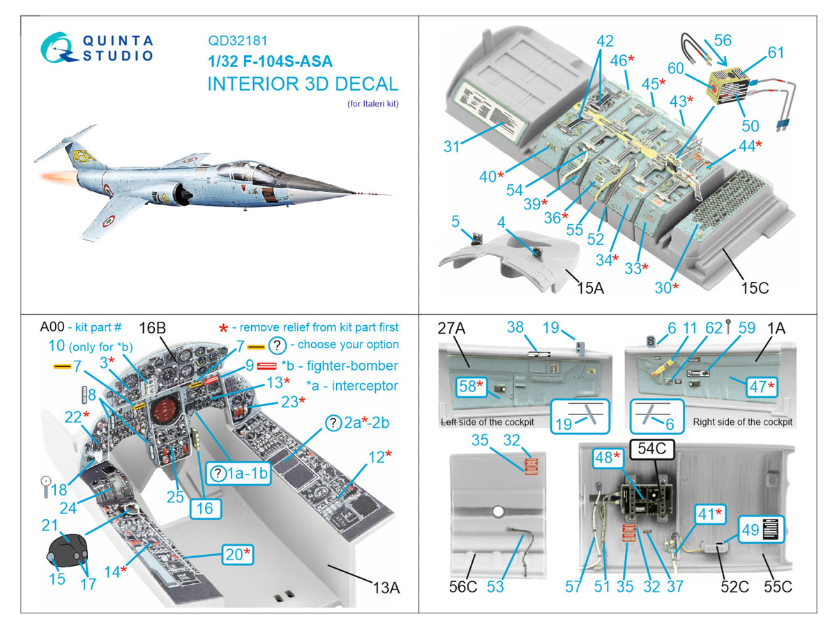Quinta Studio QD32181 1:32 Lockheed F-104S-ASA Starfighter (3D-Printed) & coloured Interior