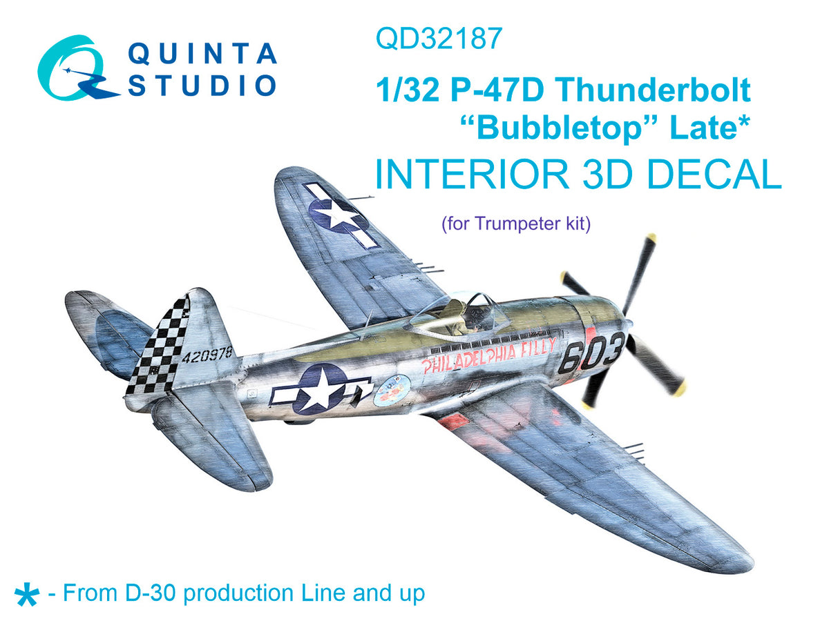 Quinta Studio QD32187 1:32 Republic P-47D Thunderbolt Bubbletop (Late) (3D-Printed) & coloured Interior