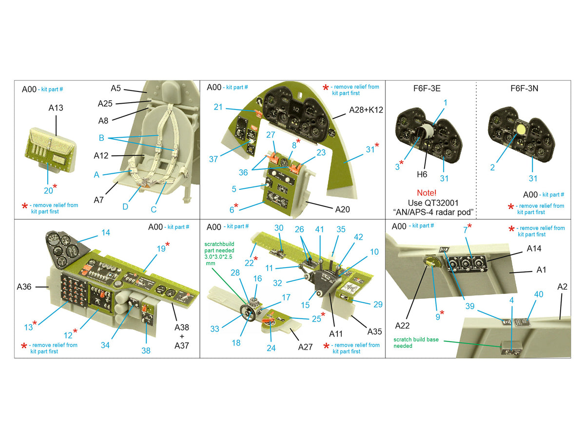 Quinta Studio QD32189 1:32 Grumman F6F-3E/N Hellcat (3D-Printed) & coloured Interior