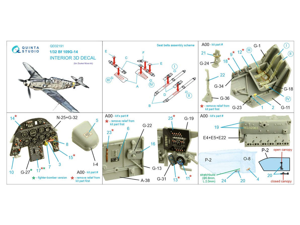 Quinta Studio QD32191 1:32 Messerschmitt Bf-109G-14 (3D-Printed) & coloured Interior