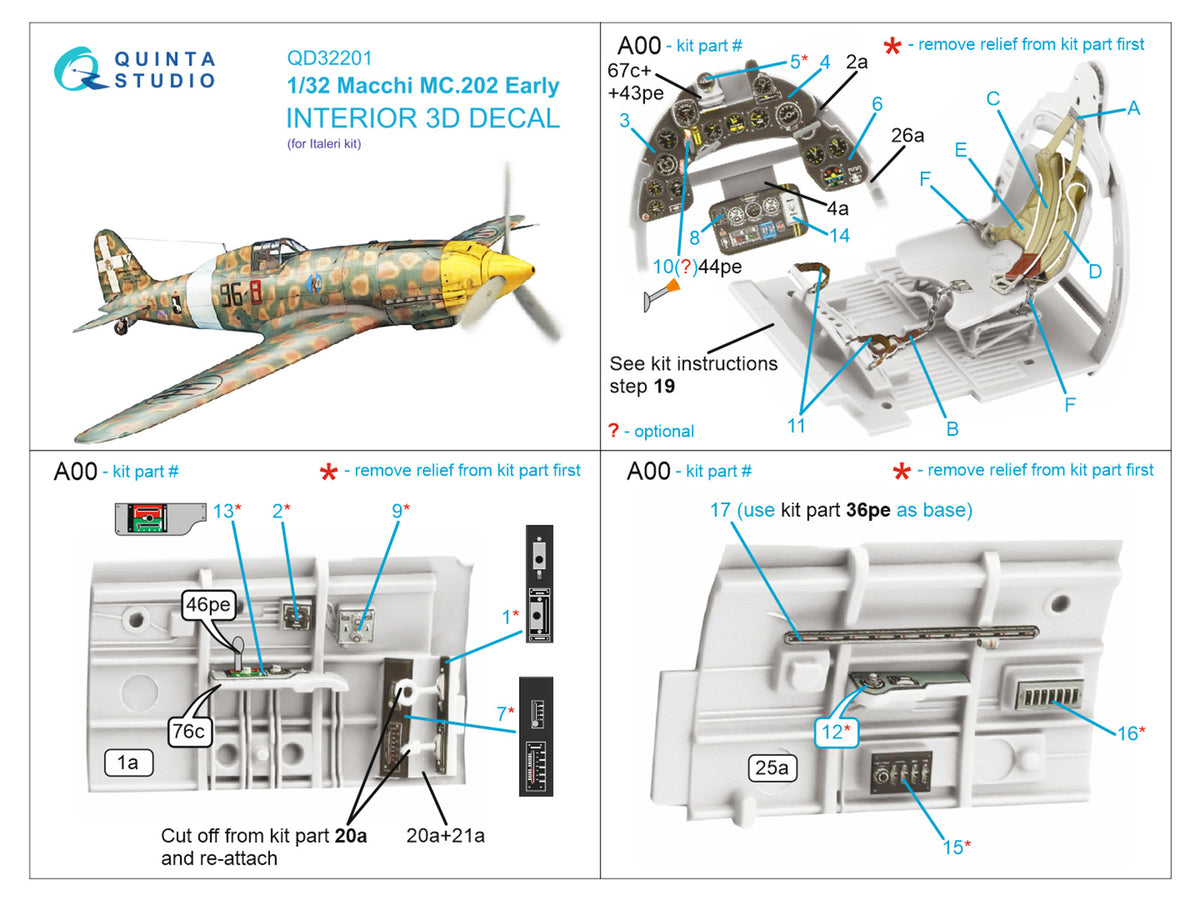 Quinta Studio QD32201 1:32 Macchi MC.202 Folgore Early (3D-Printed) & coloured Interior