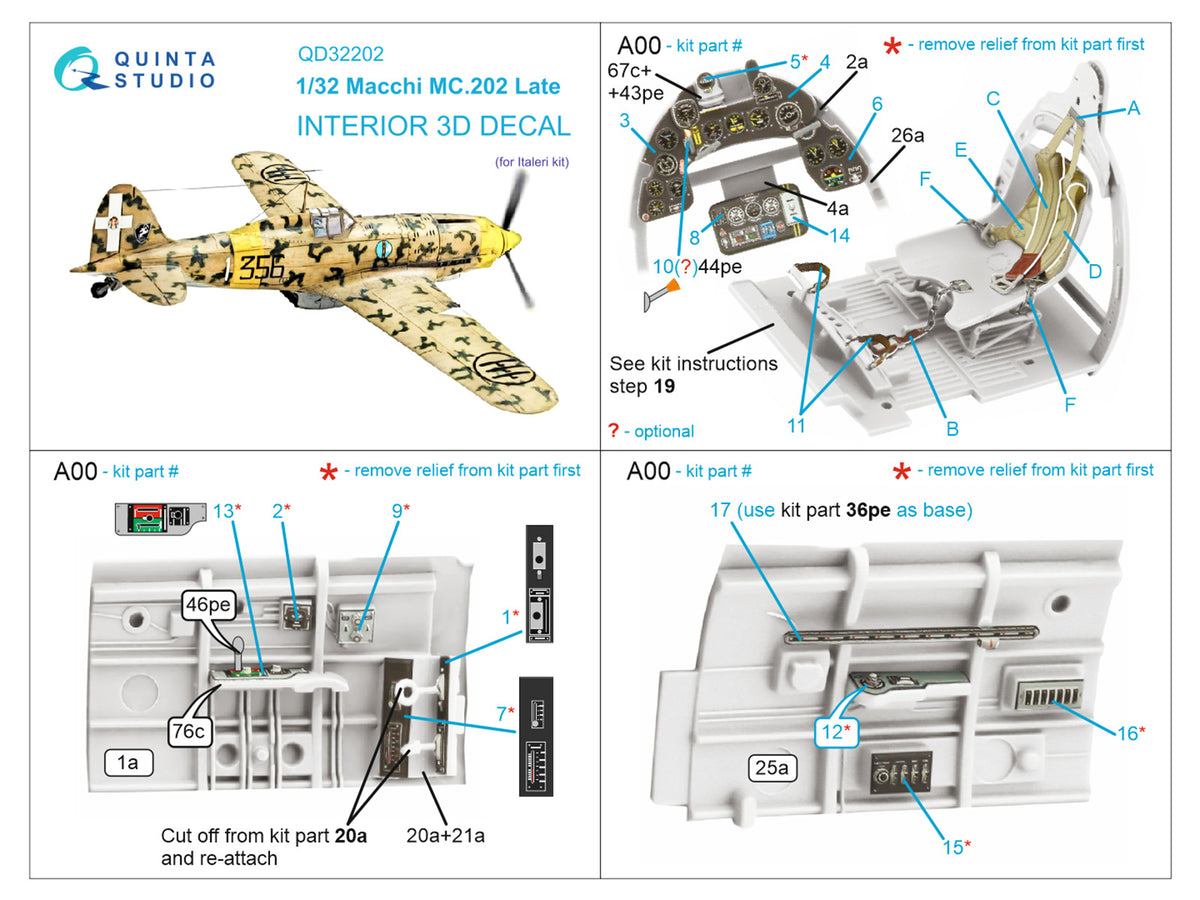 Quinta Studio QD32202 1:32 Macchi MC.202 Folgore Late (3D-Printed) & coloured Interior