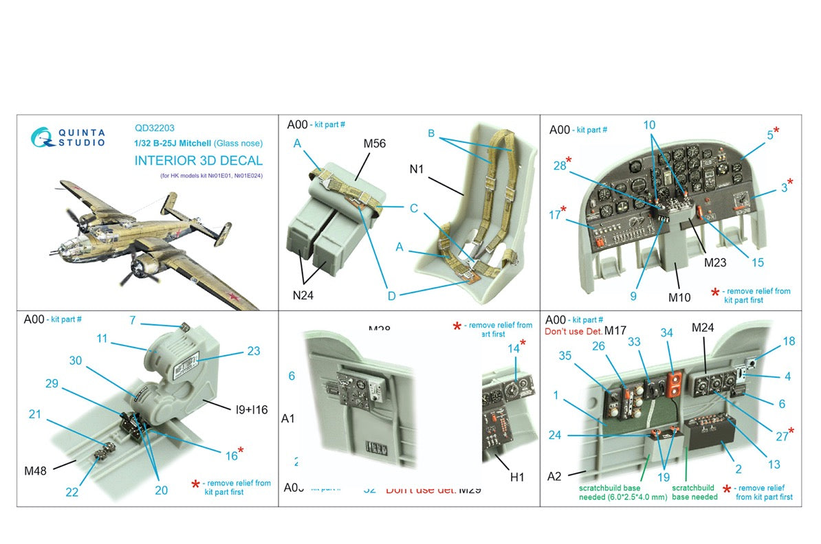 Quinta Studio QD32203 1:32 North-American B-25J Mitchell Glass nose (3D-Printed) & coloured Interior