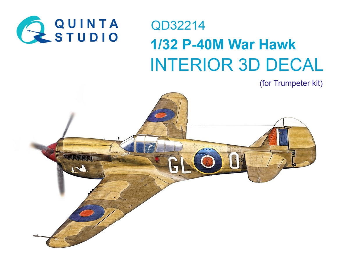 Quinta Studio QD32214 1:32 Curtiss P-40M WarHawk (3D-Printed) & coloured Interior on decal paper