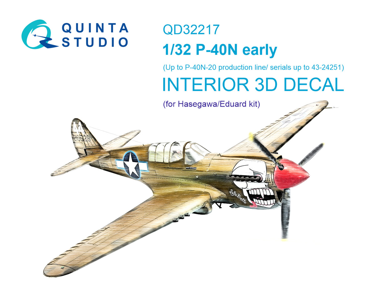 Quinta Studio QD32217 1:32 Curtiss P-40N early (3D-Printed) & coloured Interior on decal paper