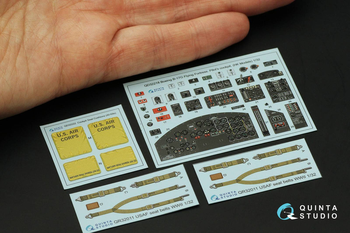Quinta Studio QD32218 1:32 Boeing B-17G Flying Fortress Pilot's cockpit. (3D-Printed) & coloured Interior on decal paper