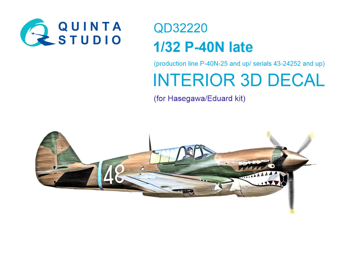 Quinta Studio QD32220 1:32 Curtiss P-40N late (3D-Printed) & coloured Interior on decal paper