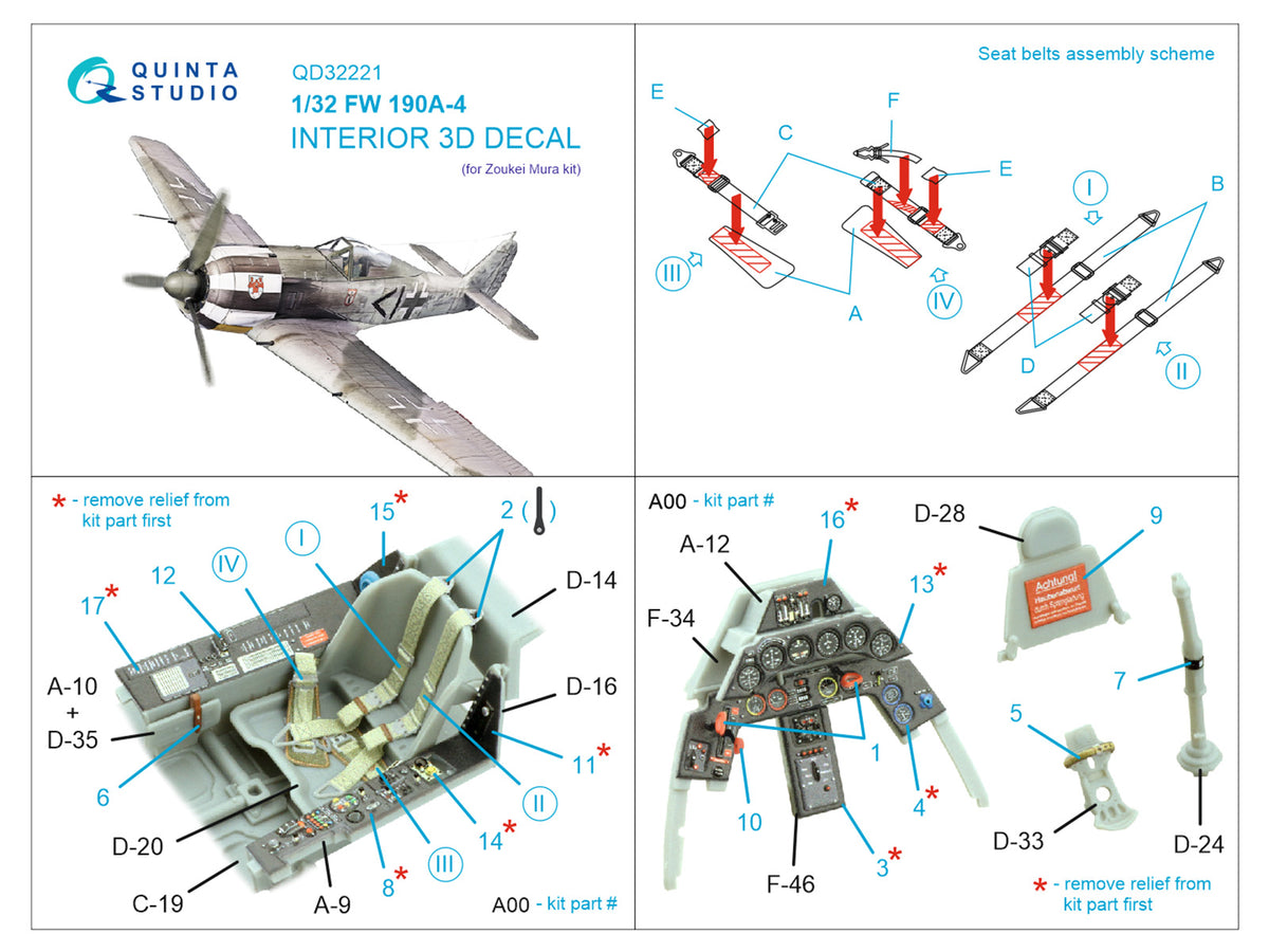 Quinta Studio QD32221 1:32 Focke-Wulf Fw-190A-4 (3D-Printed) & coloured Interior