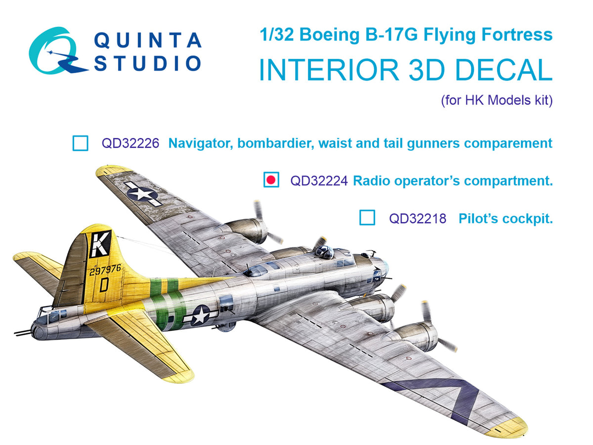 Quinta Studio QD32224 1:32 Boeing B-17G Flying Fortress Radio operator's compartment. (3D-Printed) & coloured Interior