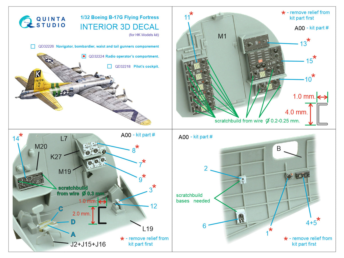 Quinta Studio QD32224 1:32 Boeing B-17G Flying Fortress Radio operator's compartment. (3D-Printed) & coloured Interior