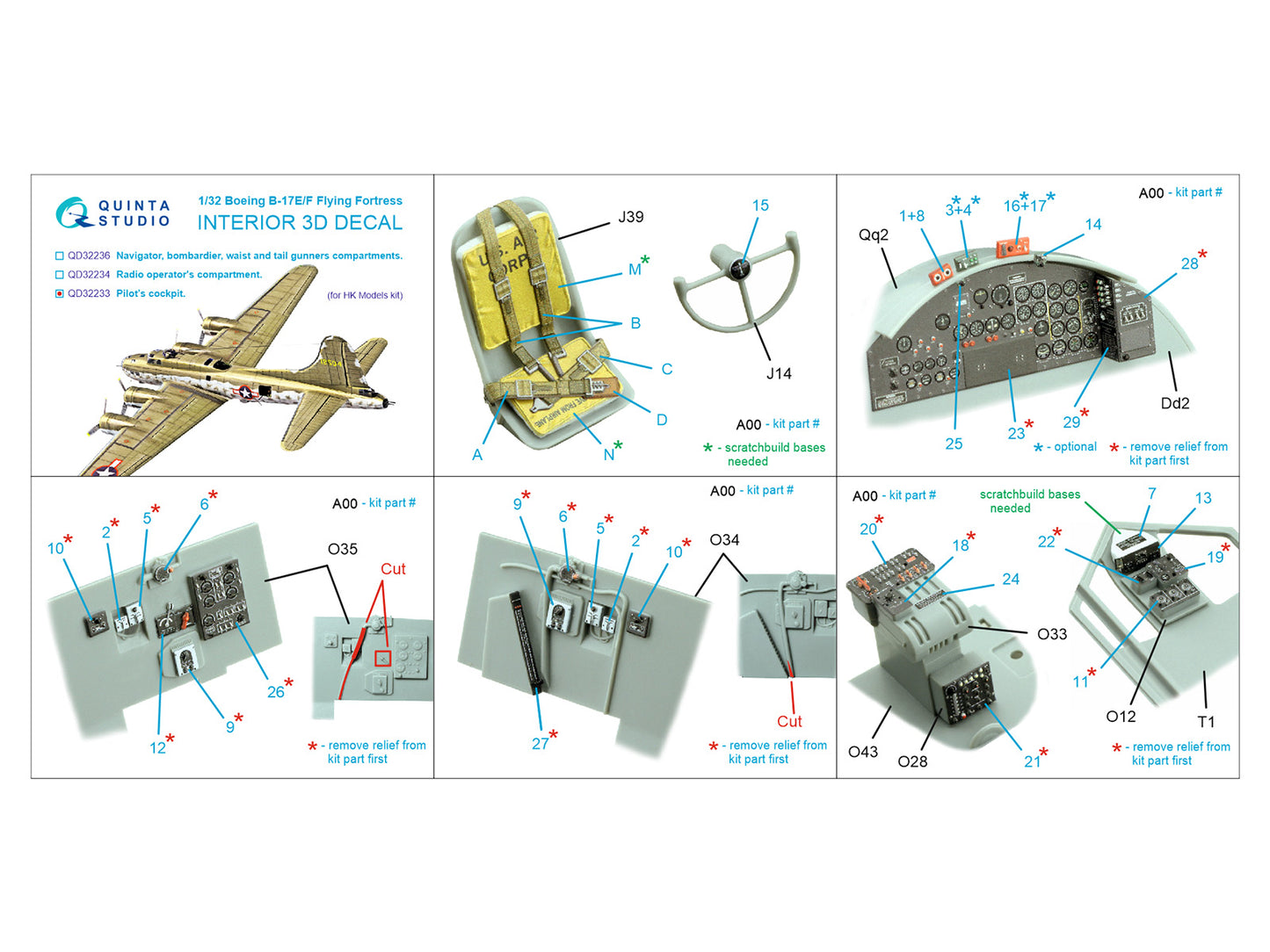 Quinta Studio QD32233 1:32 B-17E/B-17F Flying Fortress  Pilot's cockpit