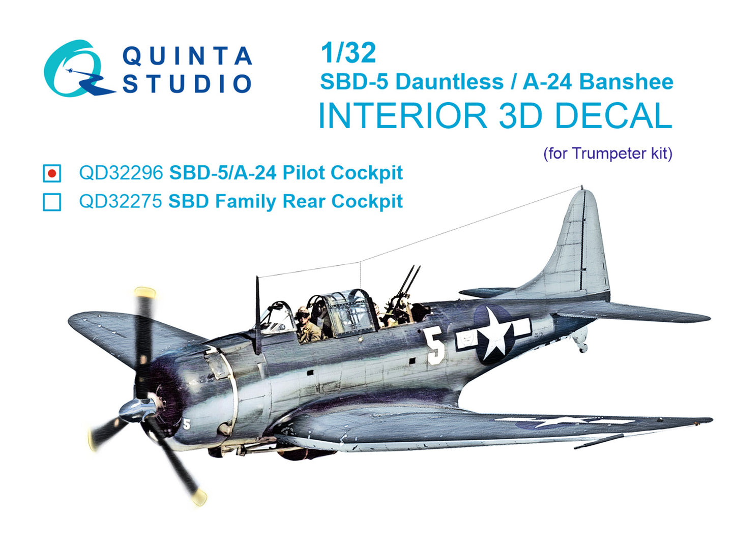 Quinta Studio QD32296 1:32 SBD-5 Dauntless/A-24B Banshee. Pilot's Cockpit 3D-Printed & coloured Interior