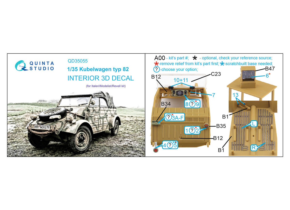 Quinta Studio QD35055 1:35 Kubelwagen typ 82 (3D-Printed) & coloured Interior