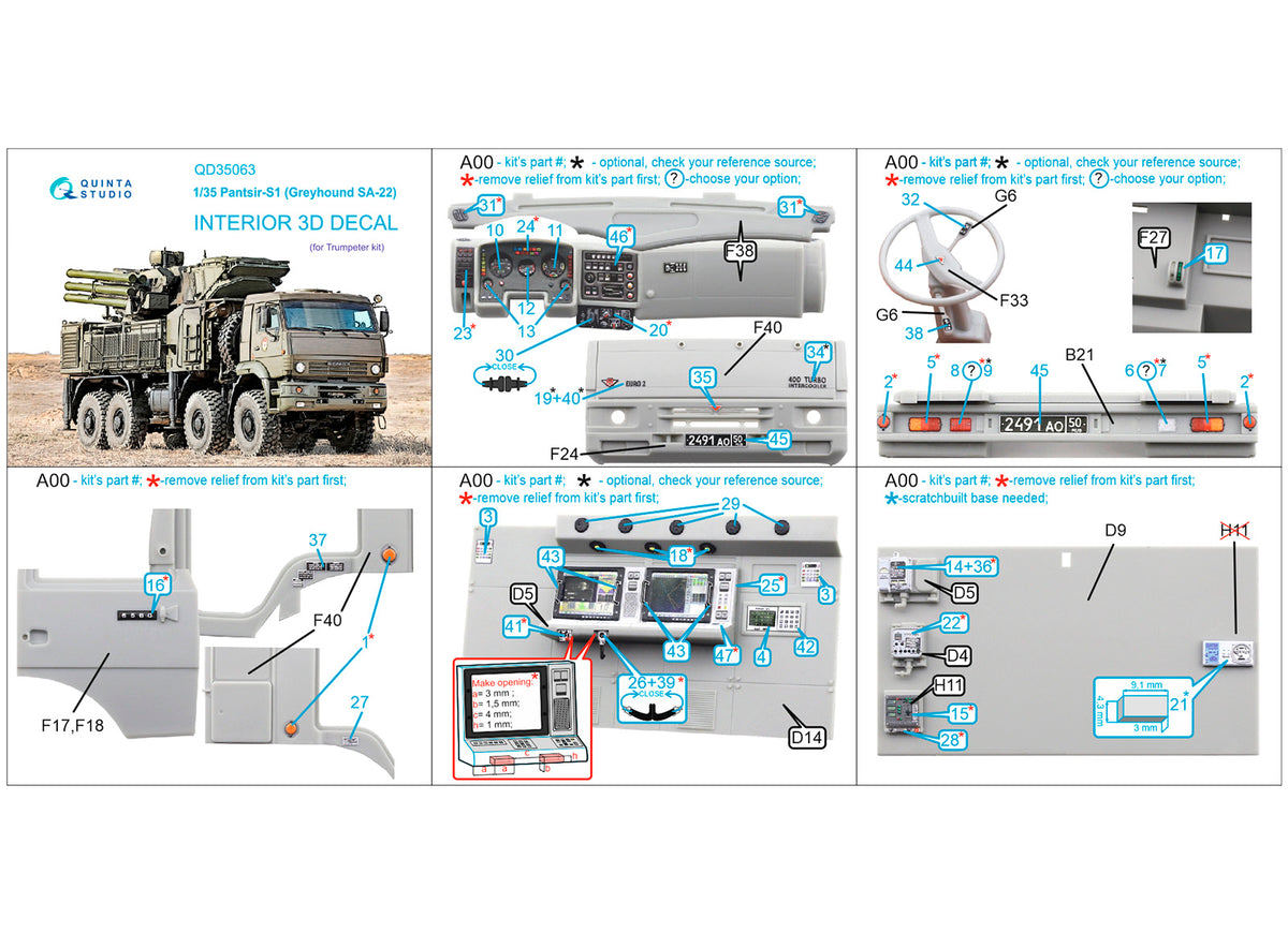 Quinta Studio QD35063 1:35 Pantsir-S1 (SA-22 Greyhound) (3D-Printed) & coloured Interior