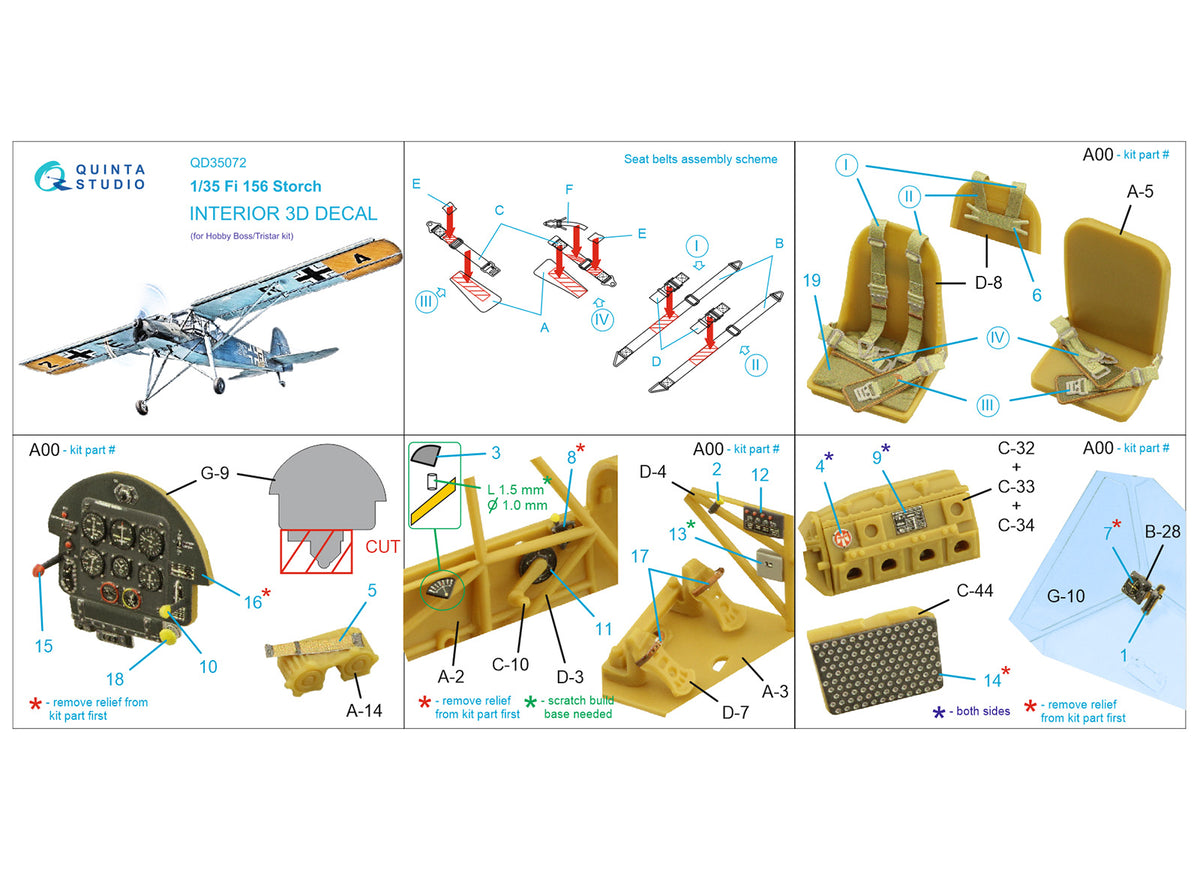 Quinta Studio QD35072 1:35 Fieseler Fi-156C Storch (3D-Printed) & coloured Interior