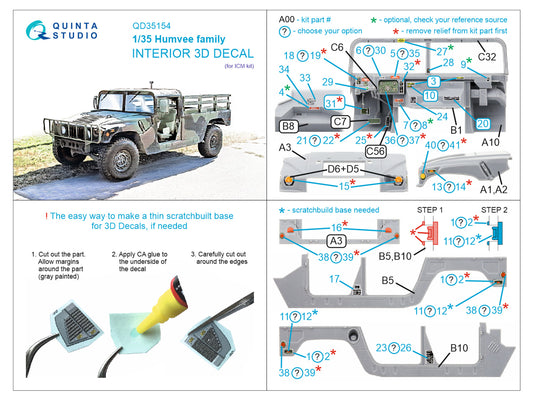 Quinta Studio QD35154 1:35 Humvee family 3D-Printed & coloured Interior on decal paper
