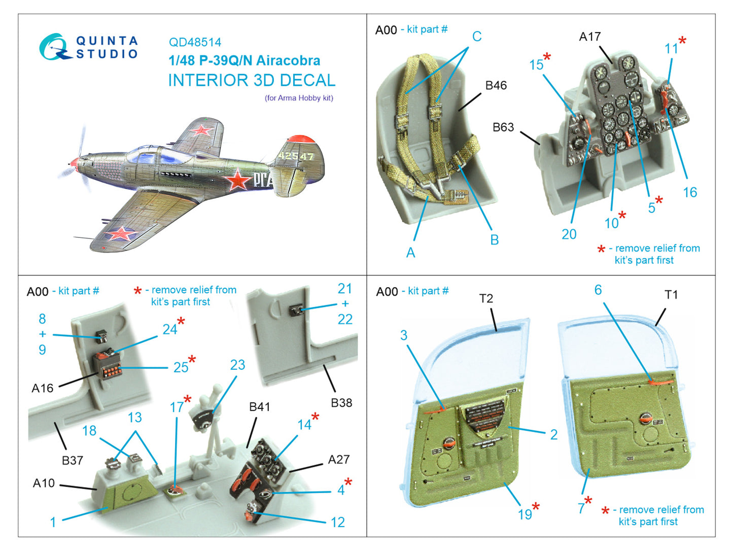 Quinta Studio QD48514 1:48 Bell P-39Q/N Airacobra 3D-Printed coloured Interior