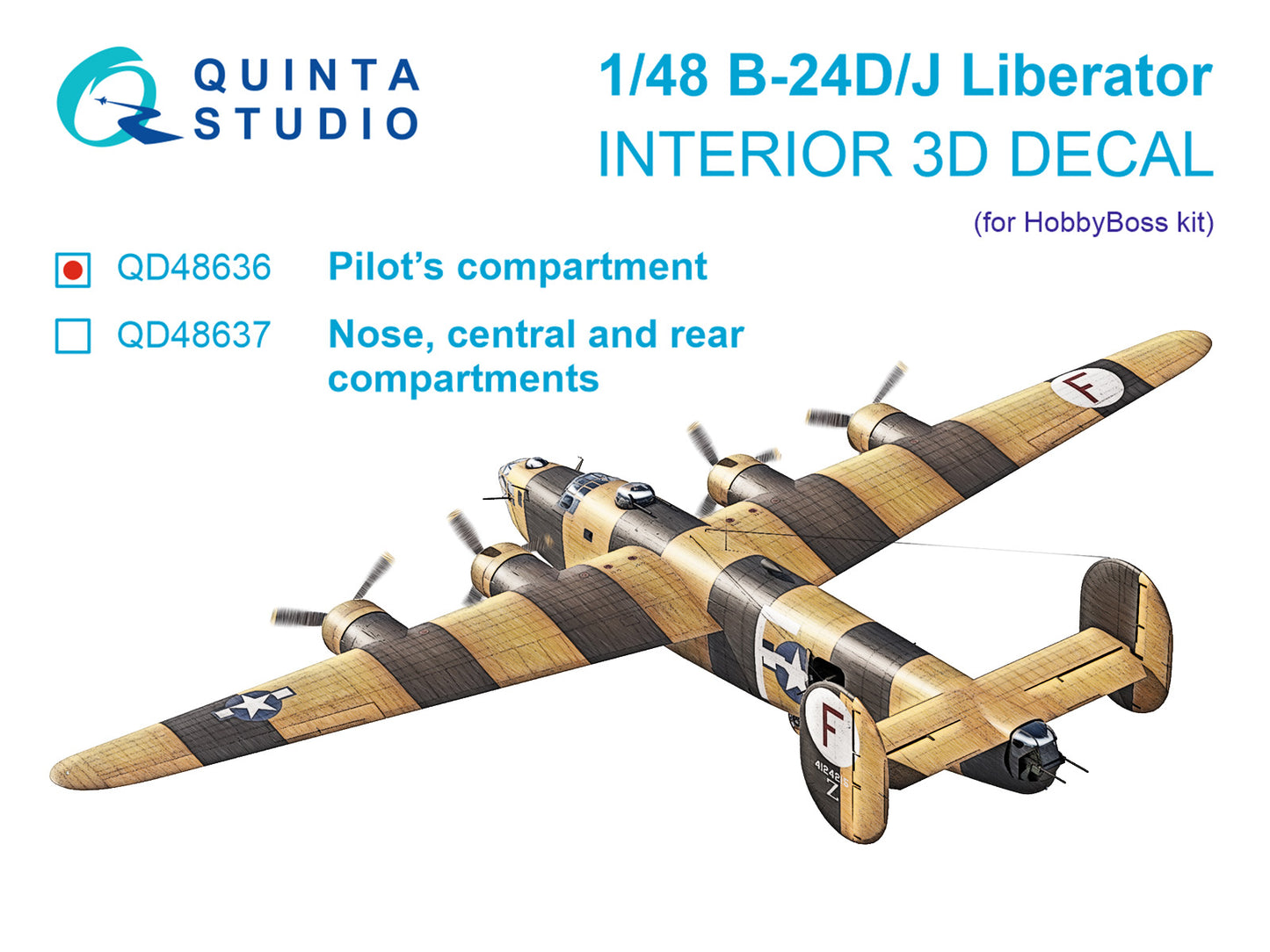 Quinta Studio QD48636 1:48 B-24D/ B-24J Liberator. Pilot's compartment. 3D-Printed & coloured Interior