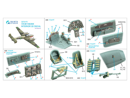 Quinta Studio QD72179 1:72 Messerschmitt Bf-110C/Bf-110D/Bf-110E 3D-Printed coloured Interior