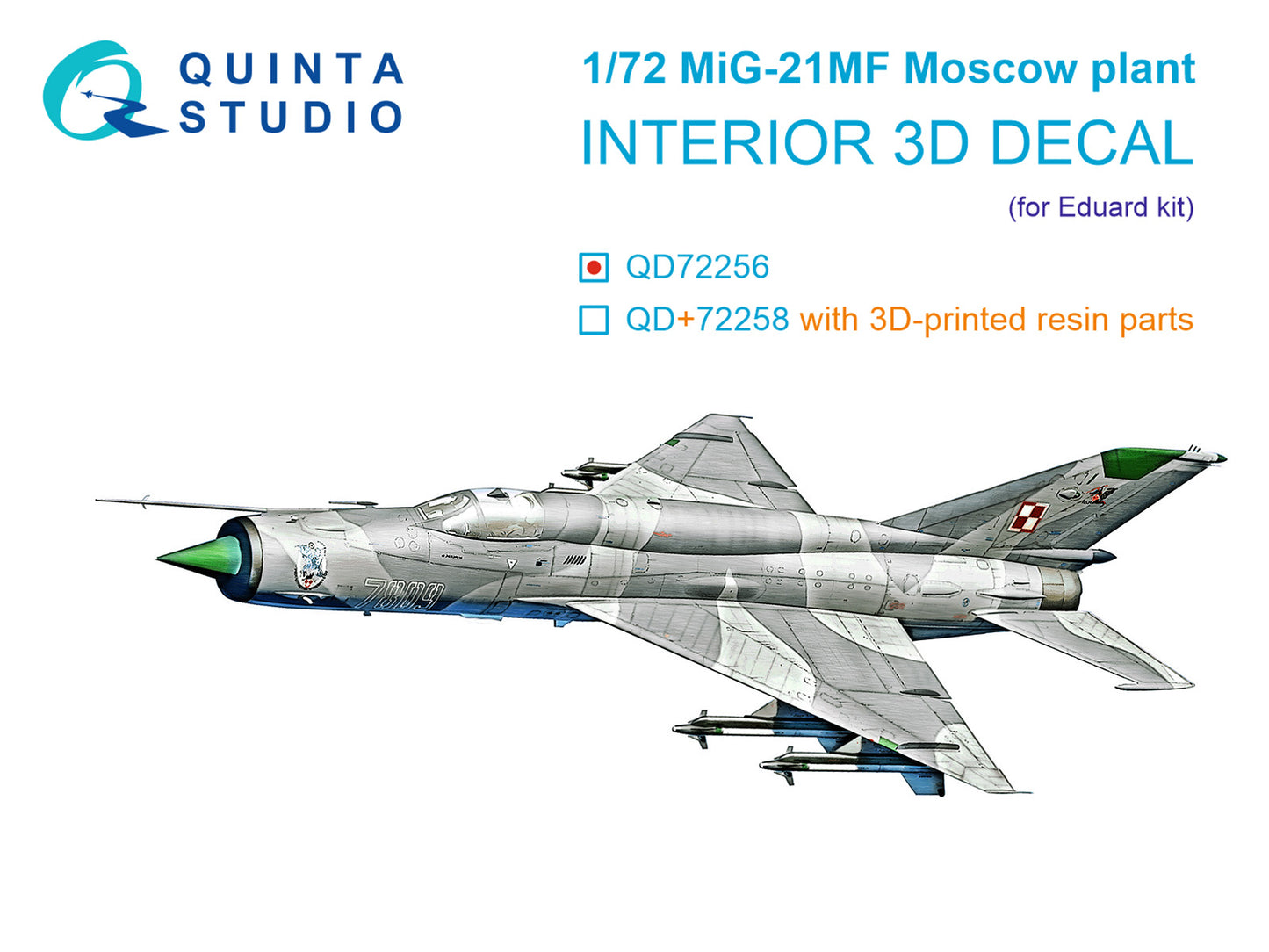 Quinta Studio QD72256 1:72 Mikoyan MiG-21MF (Moscow plant) 3D-Printed & coloured Interior