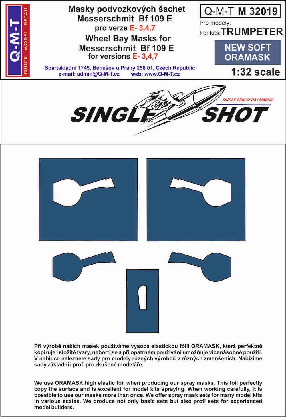 Q-M-T TM32019 1:32 Messerschmitt Bf-109E-3/Bf-109E-4/Bf-109E-7 wheel bay paint masks