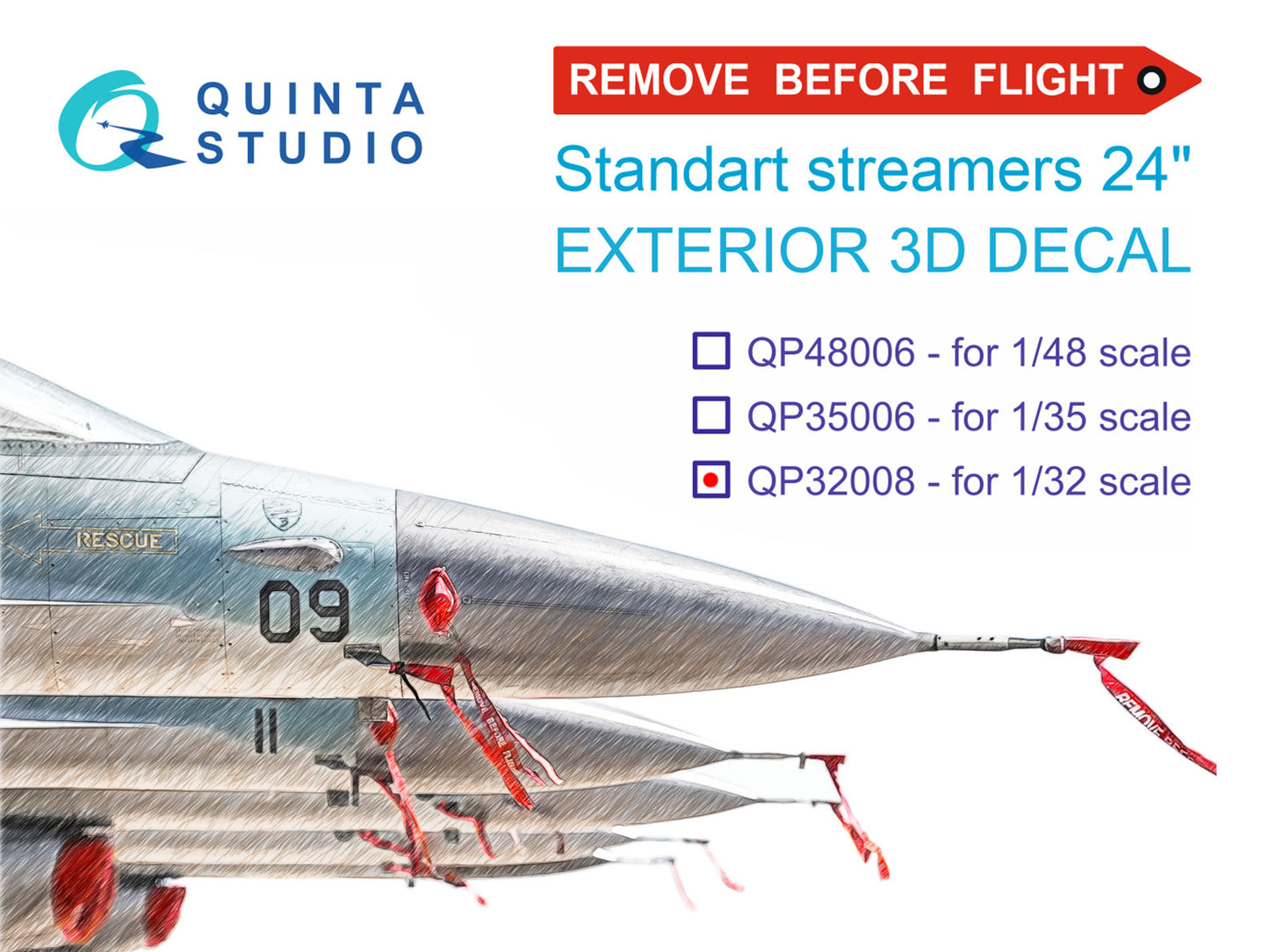 Quinta Studio QP32008 1:32 'Remove Before Flight' standard external streamer 24', 20 Pcs