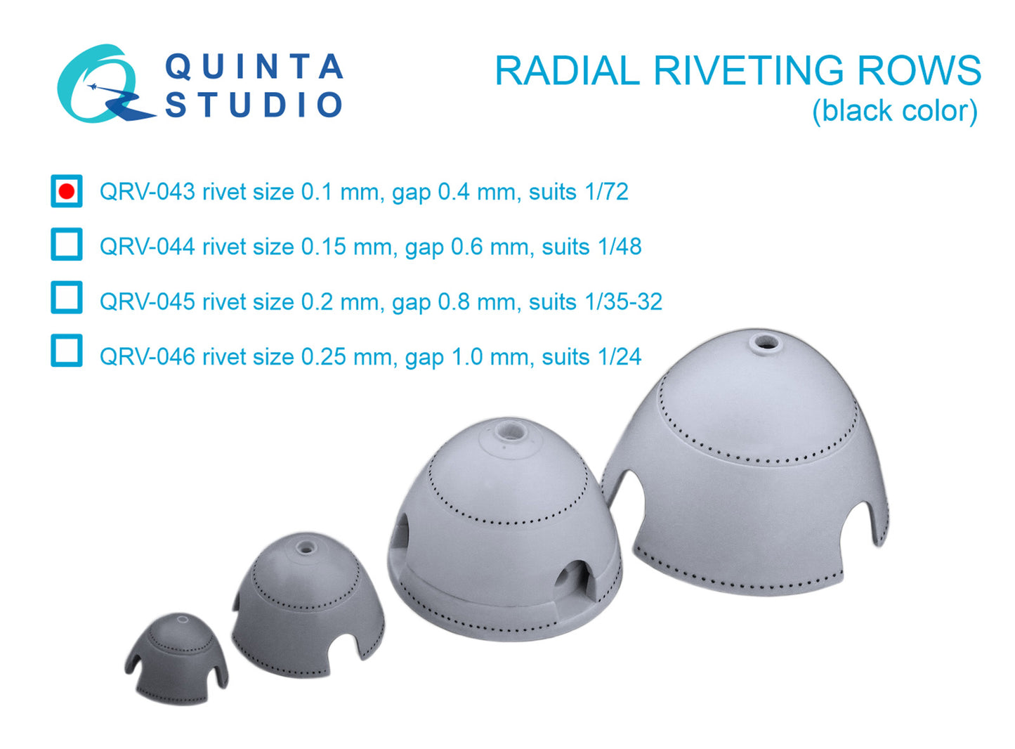 Quinta Studio QRV-043 1:72 Radial riveting rows (rivet size 0.10 mm, gap 0.4 mm, suits 1/72), Black colour