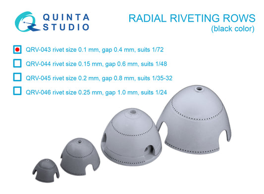 Quinta Studio QRV-043 1:72 Radial riveting rows (rivet size 0.10 mm, gap 0.4 mm, suits 1/72), Black colour