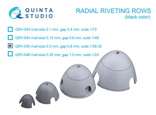 Quinta Studio QRV-045 1:32, 1:35 Radial riveting rows (rivet size 0.2 mm, gap 0.8 mm, suits 1/35-32), Black colour