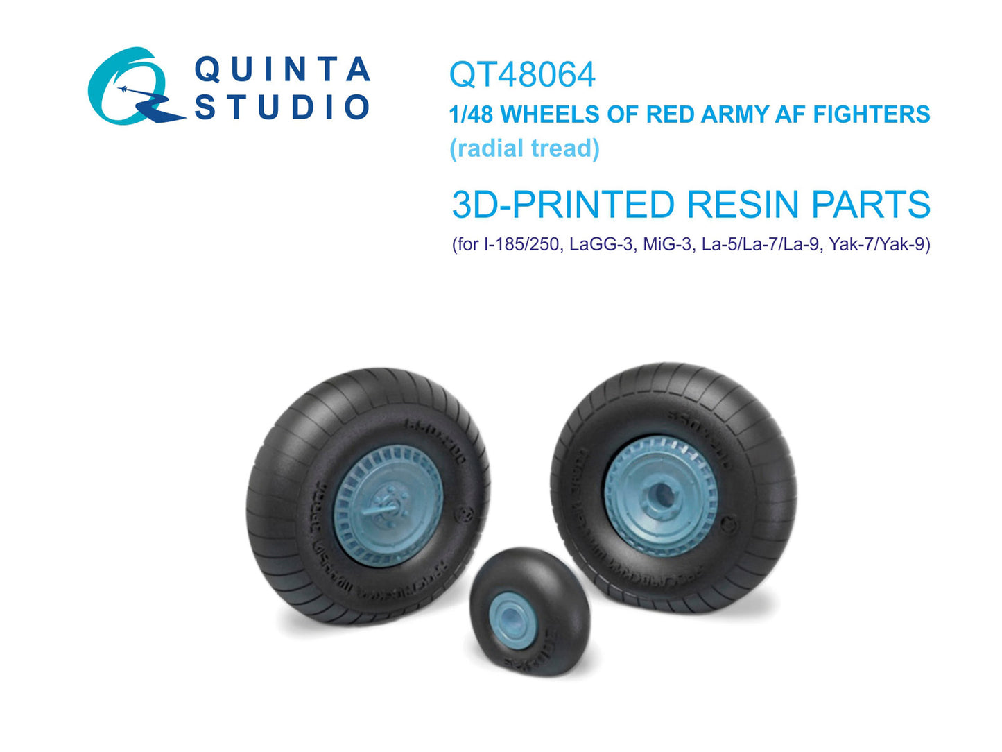 Quinta Studio QT48064 1:48 LaGG-3, MiG-3, La-5/La-7/La-9, Yak-7/Yak-9, I-185/250 Wheels (radial tread) (3D-Printed)(all kits) (designed to be used with Zvezda kits)
