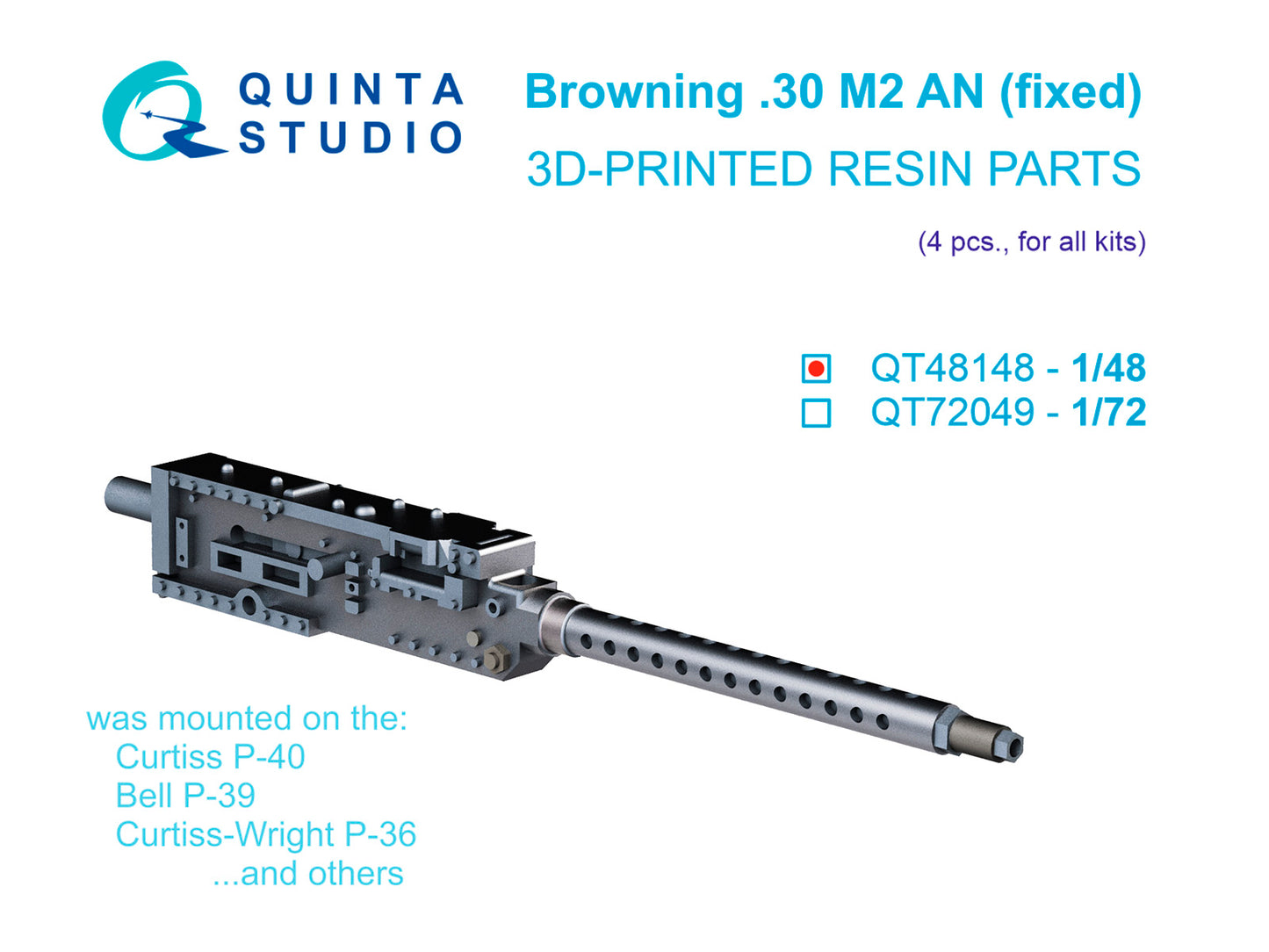 Quinta Studio QT48148 1:48 Browning .30 M2 AN (fixed) Machine Gun, 4 pcs