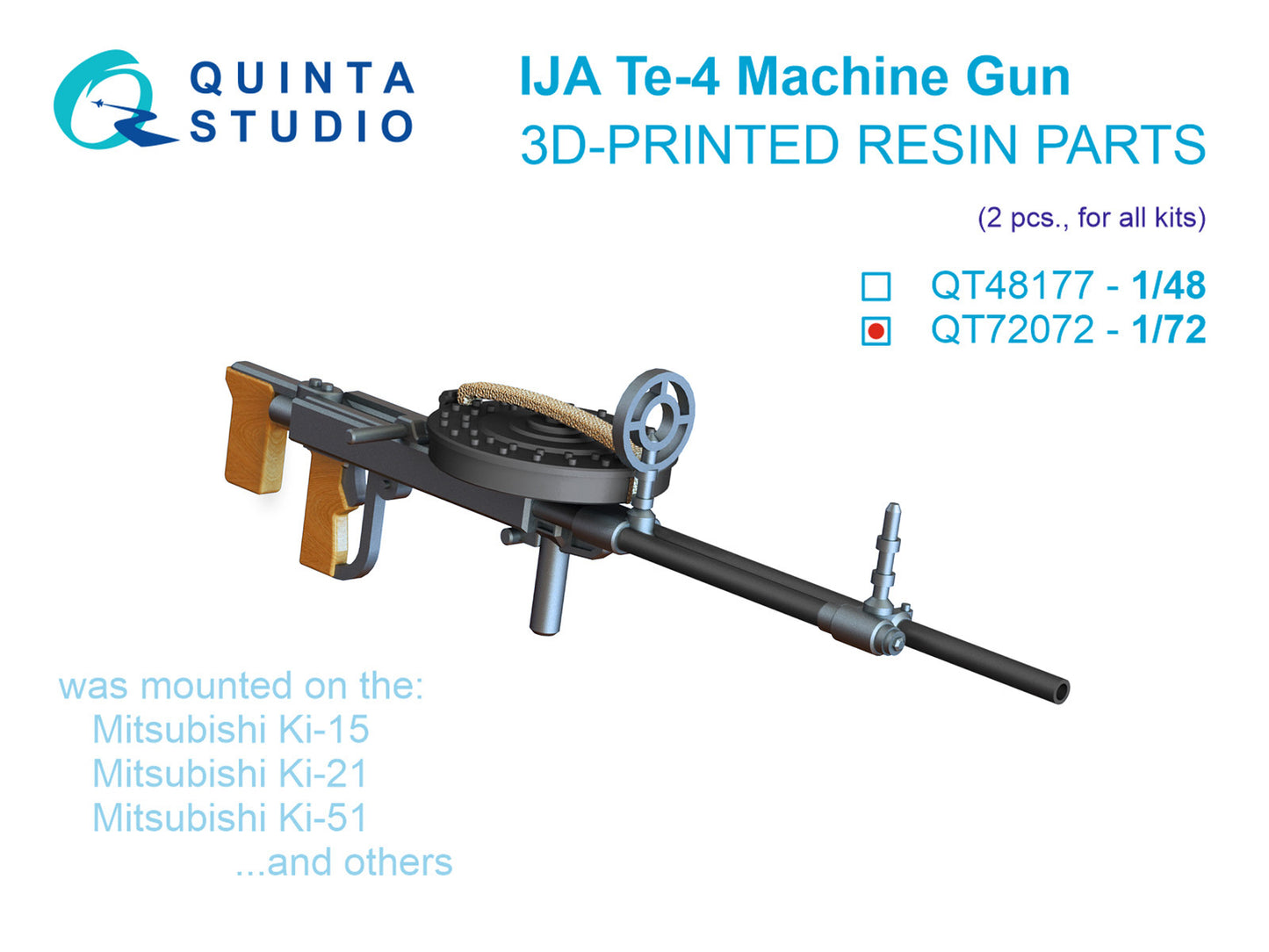 Quinta Studio QT72072 1:72 Japanese Te-4, WWII IJA Machine Gun, 2 pcs