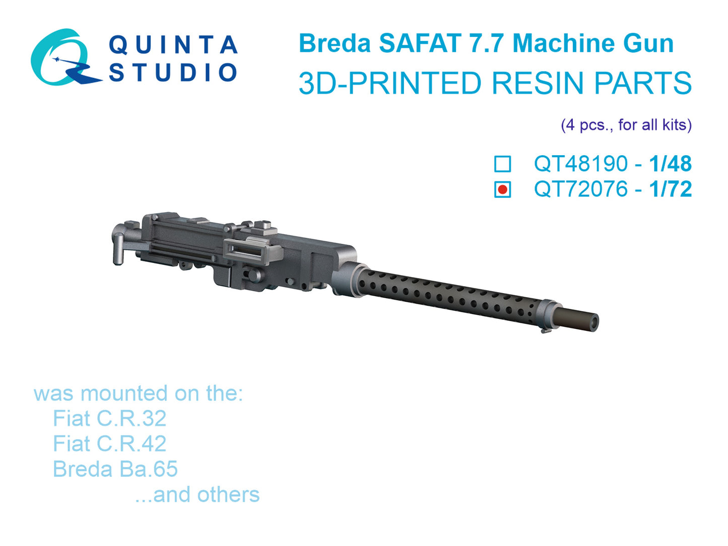 Quinta Studio QT72076 1:72 Italian Breda SAFAT 7.7, WWII Italian Machine Gun, 4 pcs