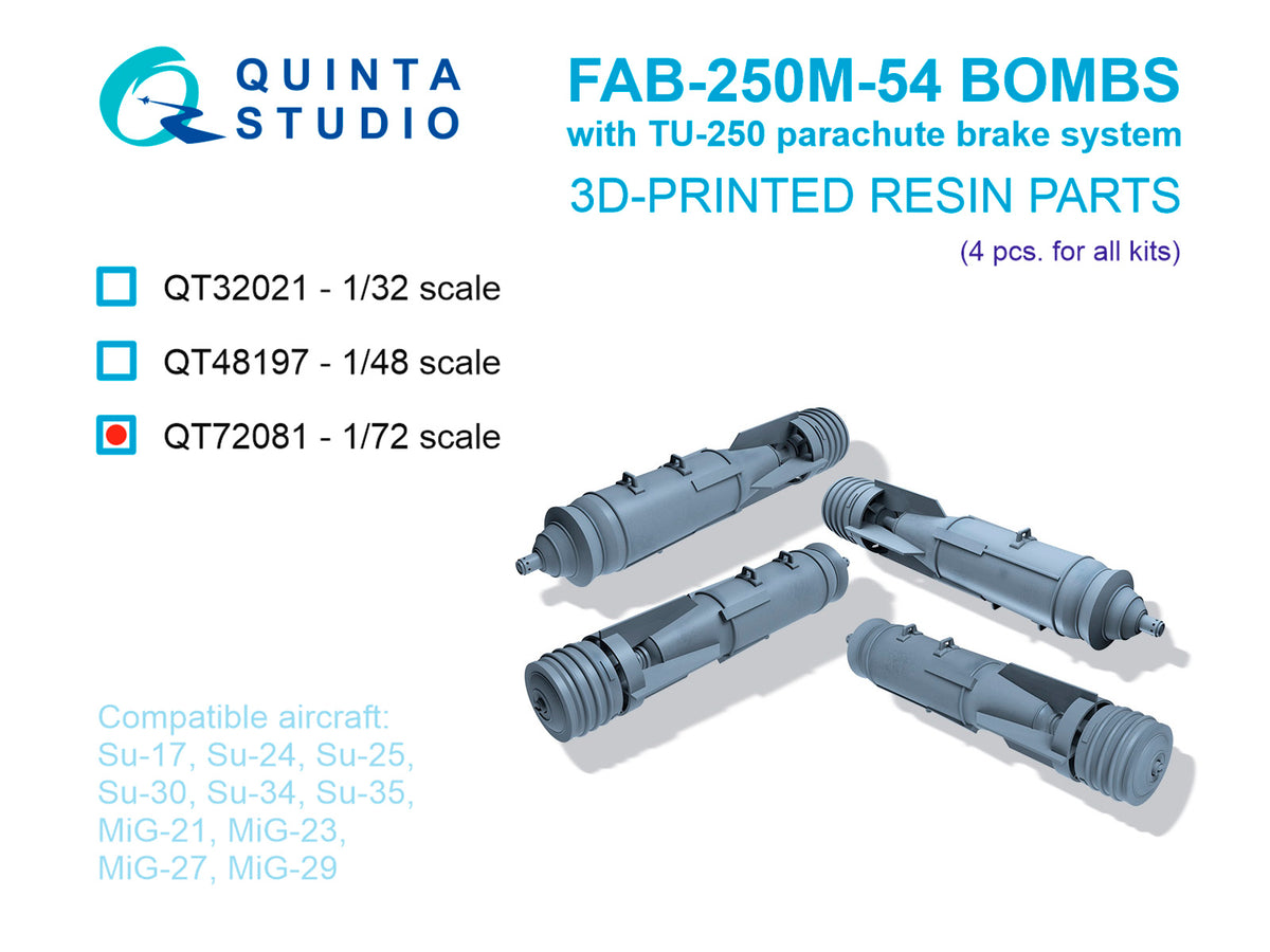 Quinta Studio QT72081 1:72 FAB-250 M-54 Bombs with TU-250 Parachute Brake System