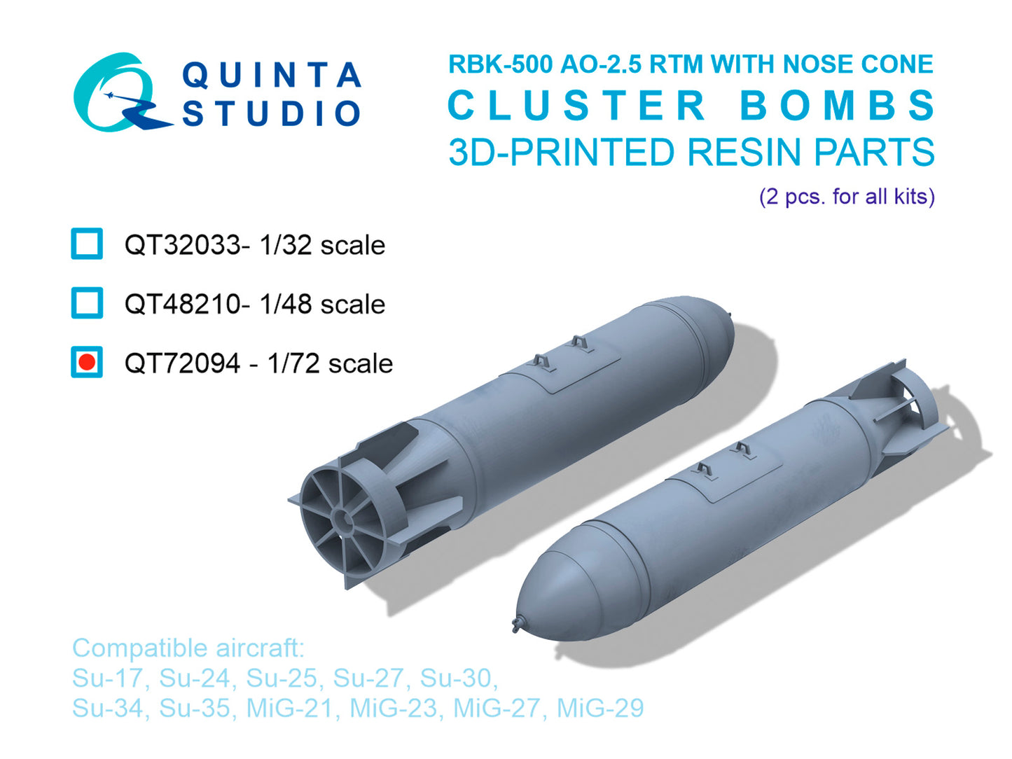 Quinta Studio QT72094 1:72 RBK-500 AO-2.5 RTM with Nose Cone Cluster Bombs