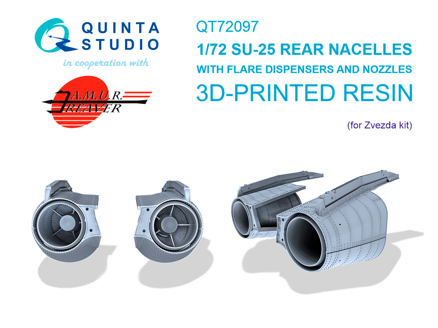 Quinta Studio QT72097 1:72 Sukhoi Su-25 Rear Engine Nacelles with Flare Dispensers & Nozzles