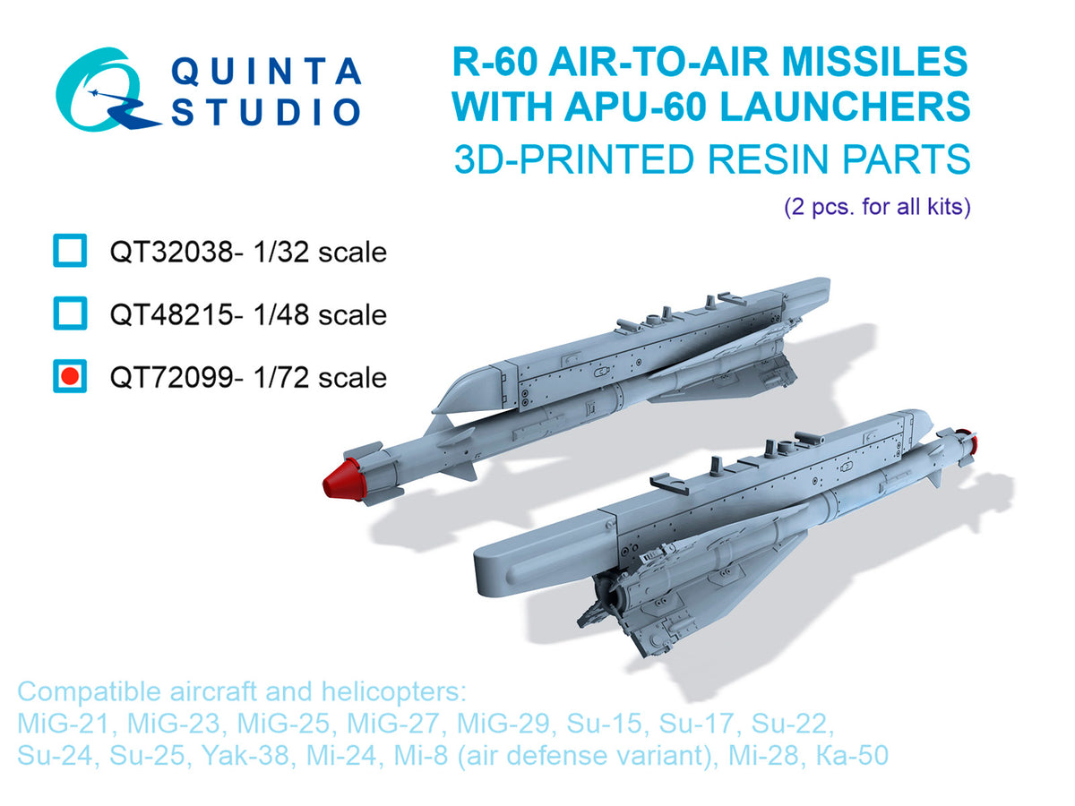 Quinta Studio QT72099 1:72 R-60 Air-to-air Missiles with APU-60 Launchers